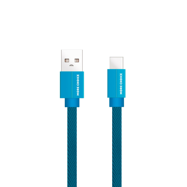Купить Дата-кабель USB 2.1A для Type-C плоский More choice K20a нейлон 1м (Blue)